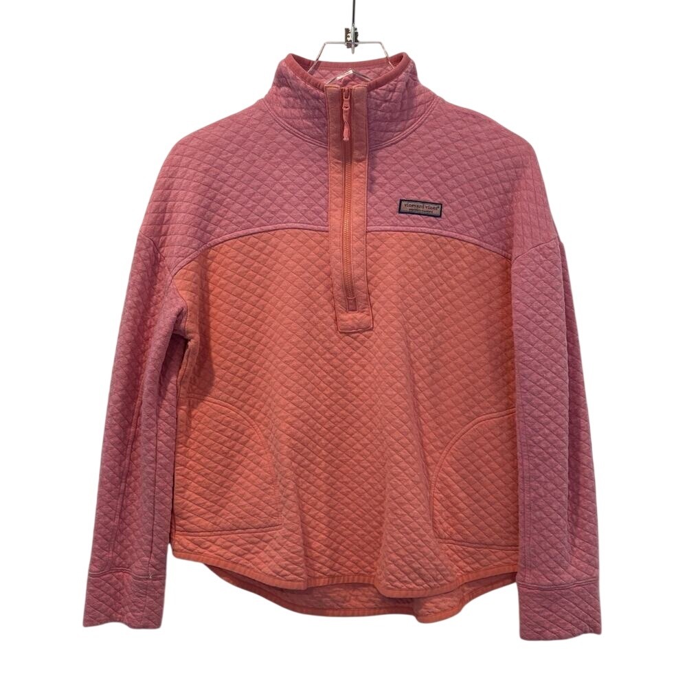 Vineyard Vines Marthas Vineyard Women Large Pink Quilted Quarter Zip Pullover